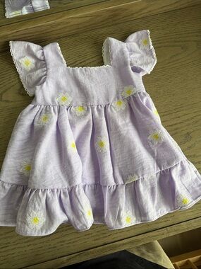 Rare Editions Lilac Dress with Yellow & White Daisy Embroidery